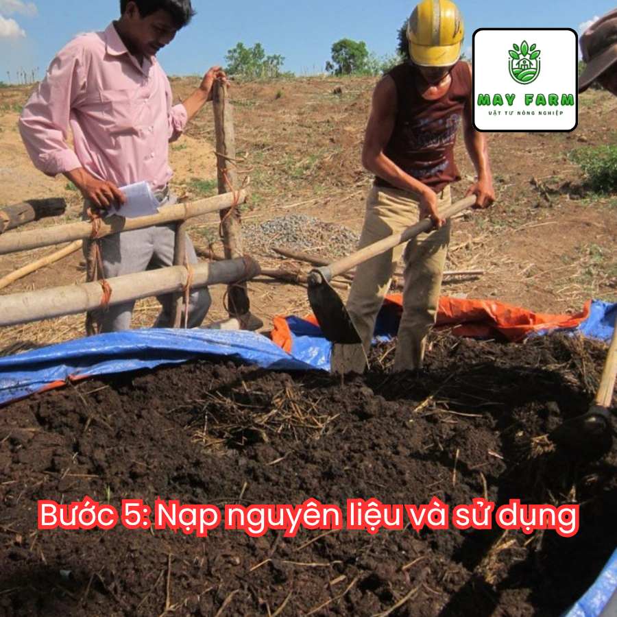 nạp nguyên liệu - Các bước lắp đặt túi biogas từ 6 khối - 400 khối
