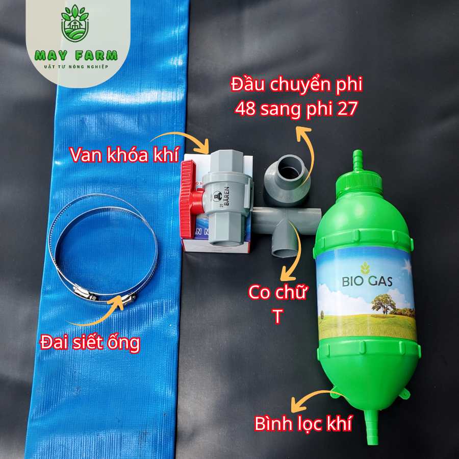 Phụ kiện đi kèm - Túi biogas, túi khí biogas HDPE, túi biogas HDPE theo kích thước yêu cầu dày 1mm