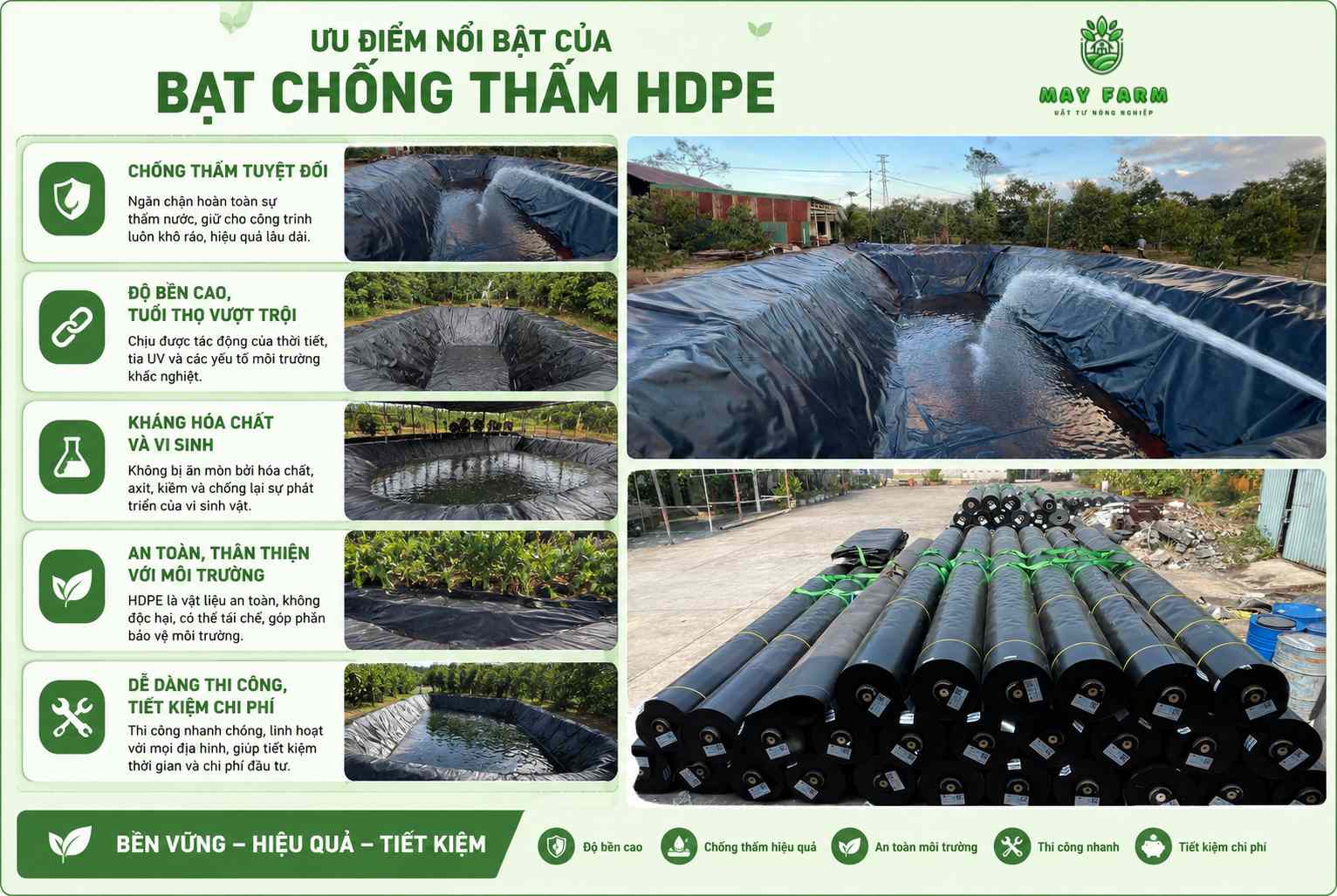 2. Ưu điểm nổi bật của bạt chống thấm HDPE