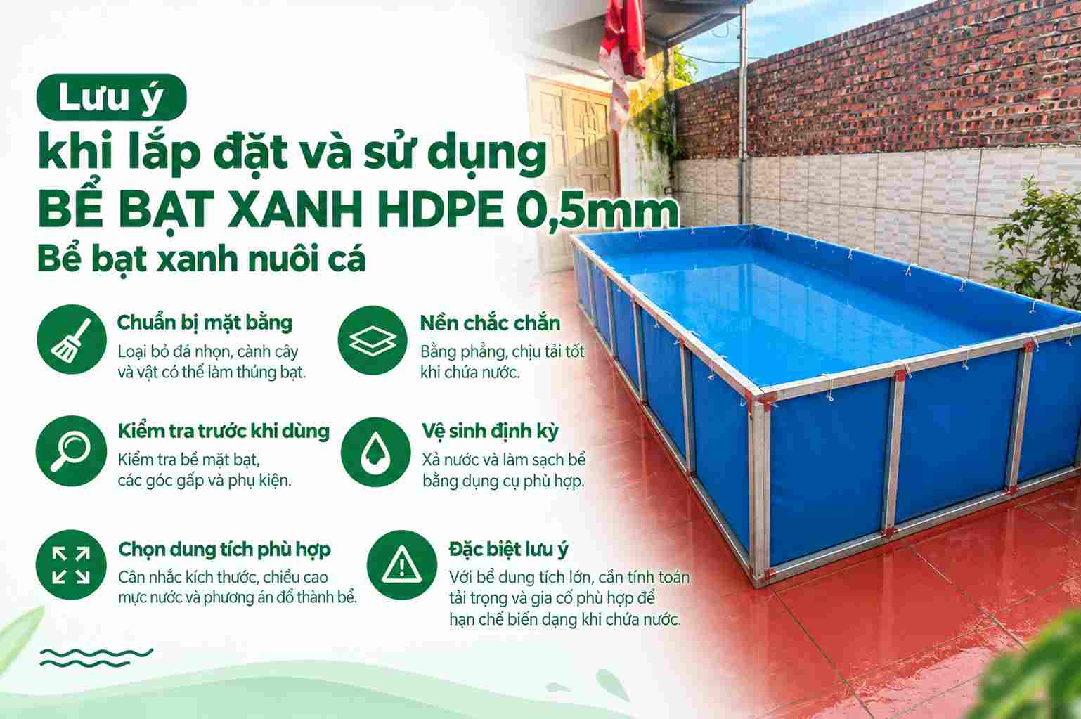 lưu ý - Bể bạt xanh hdpe 0,5mm, bể bạt xanh nuôi cá