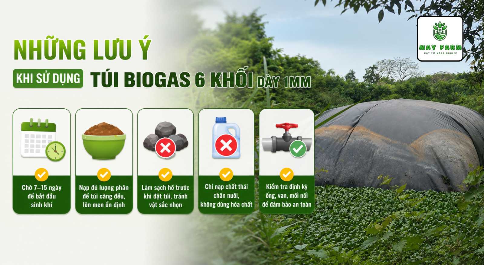 lưu ý - Túi Biogas hdpe 6 khối dày 1mm