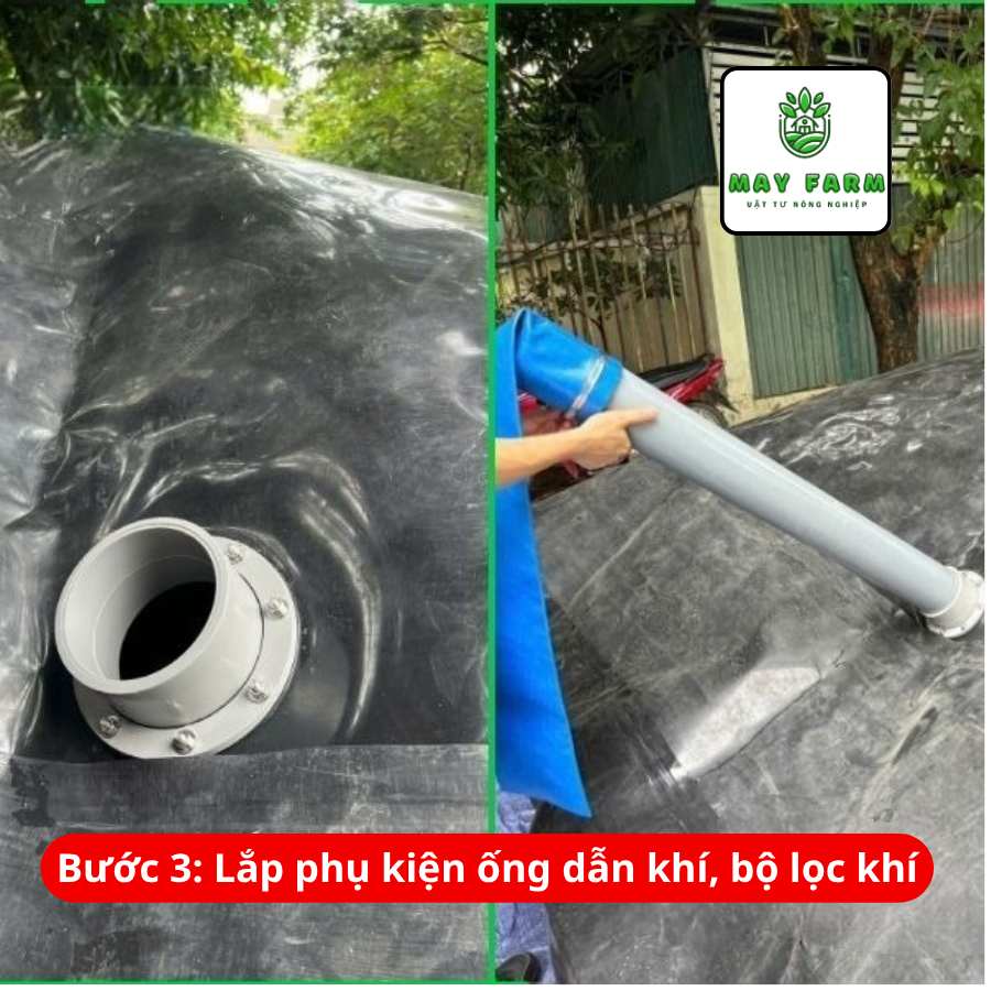 lắp đặt Túi Biogas HDPE 12 khối - Lắp đặt phụ kiện