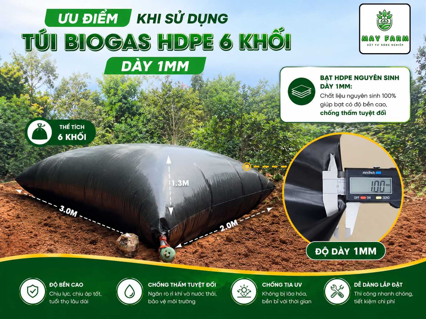 Ưu điểm khi sử dụng túi biogas HDPE 6 khối dày 1mm