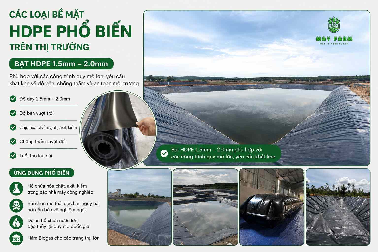Các loại bạt chống thấm HDPE - Độ dày 1,5mm - 2mm