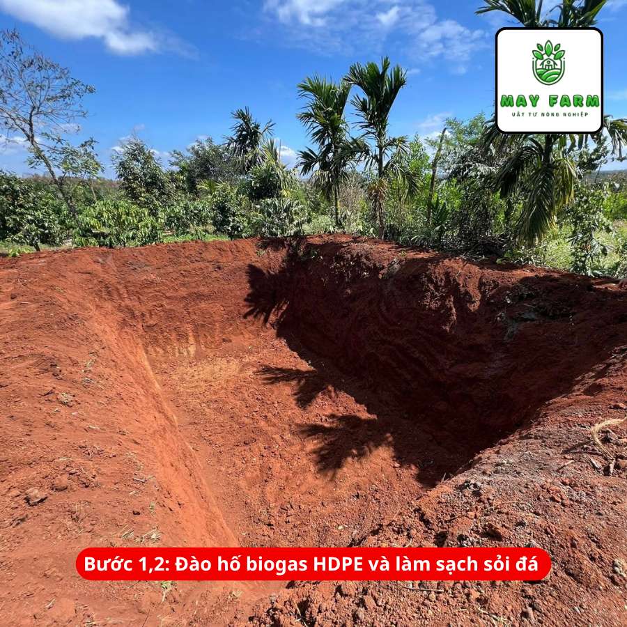 Bước 1 Đào hố lắp đặt túi biogas HDPE 10 khối
