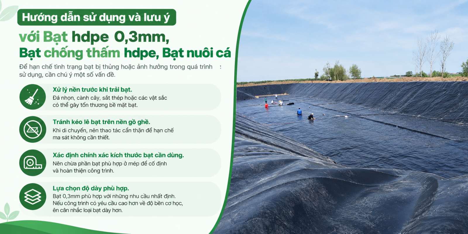 lưu ý - may farm - Bạt hdpe 0,3mm, Bạt chống thấm hdpe, Bạt nuôi cá 