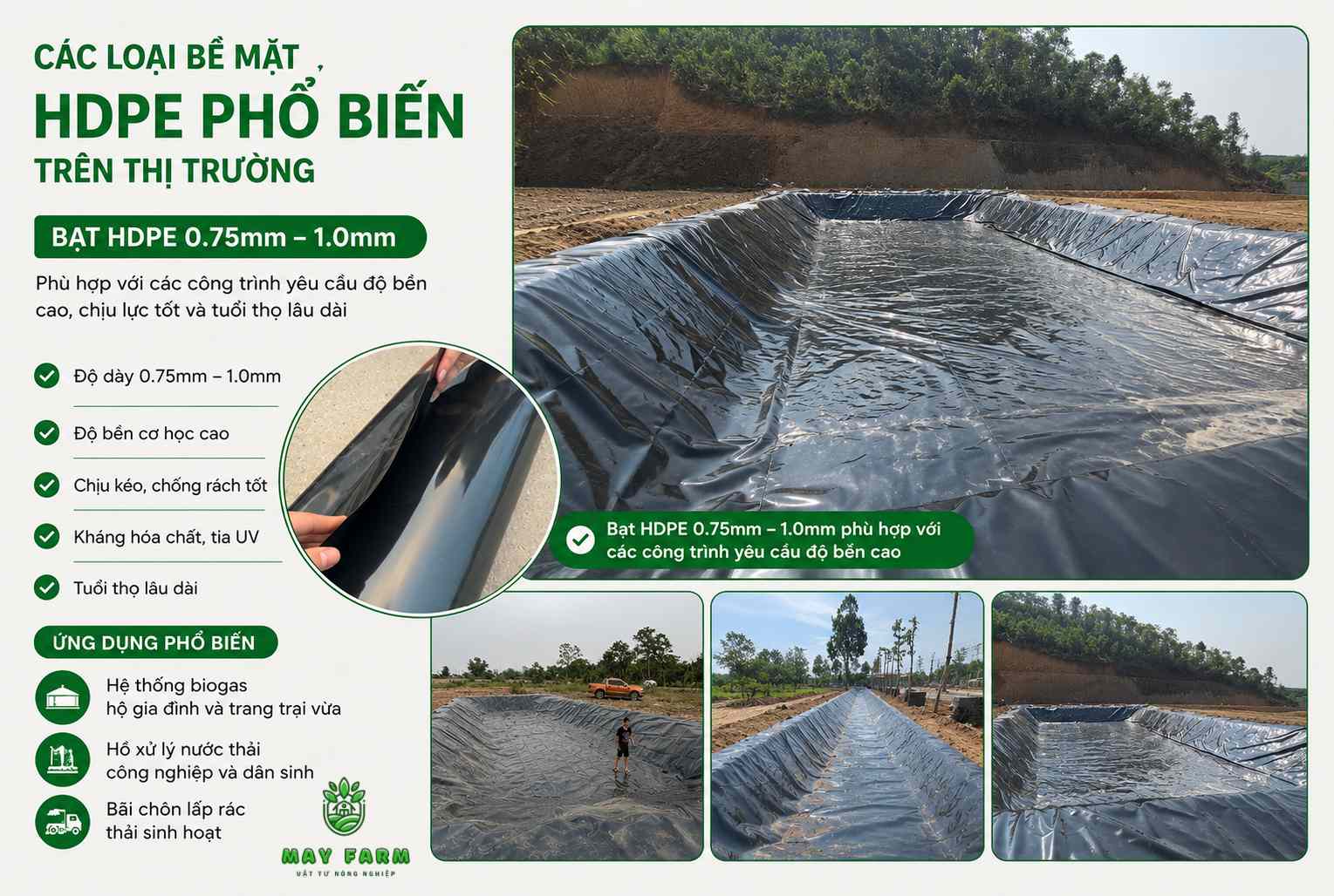 Các loại bạt chống thấm HDPE - Độ dày 0,75mm - 1mm