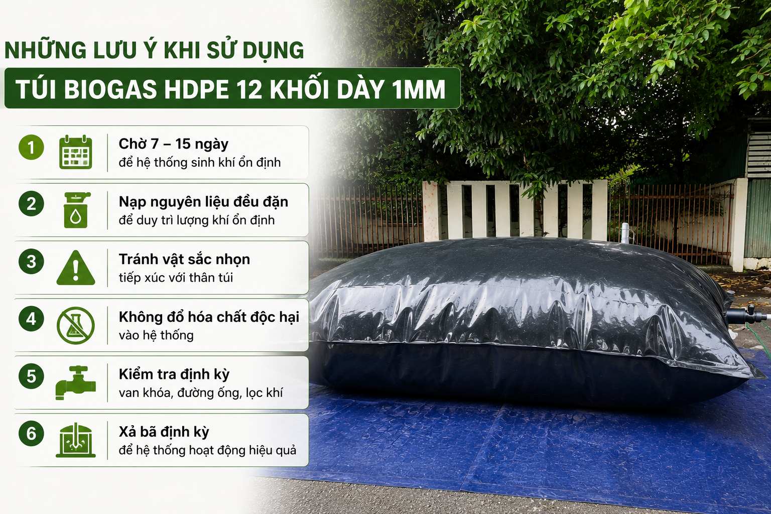 lưu ý -  Túi Biogas hdpe 12 khối dày 1mm
