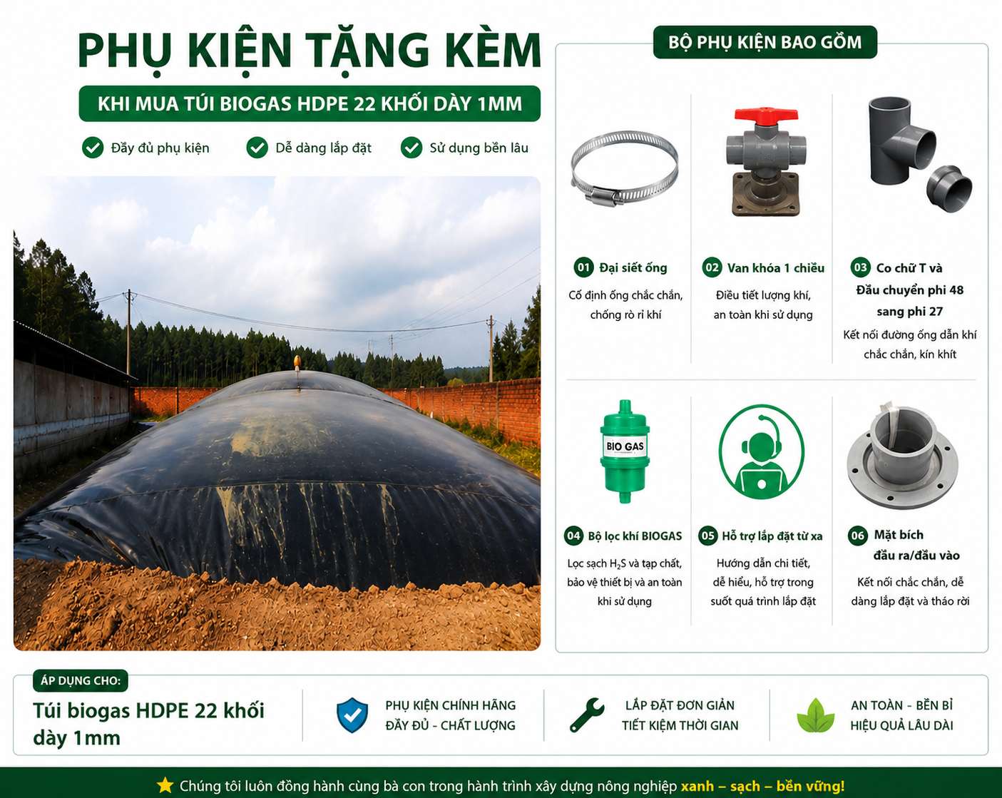 phụ kiện - Túi Biogas hdpe 22 khối dày 1mm