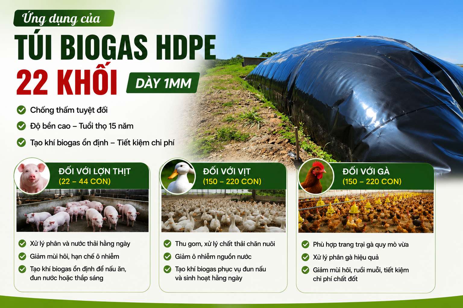 ứng dung -Túi Biogas hdpe 22 khối dày 1mm