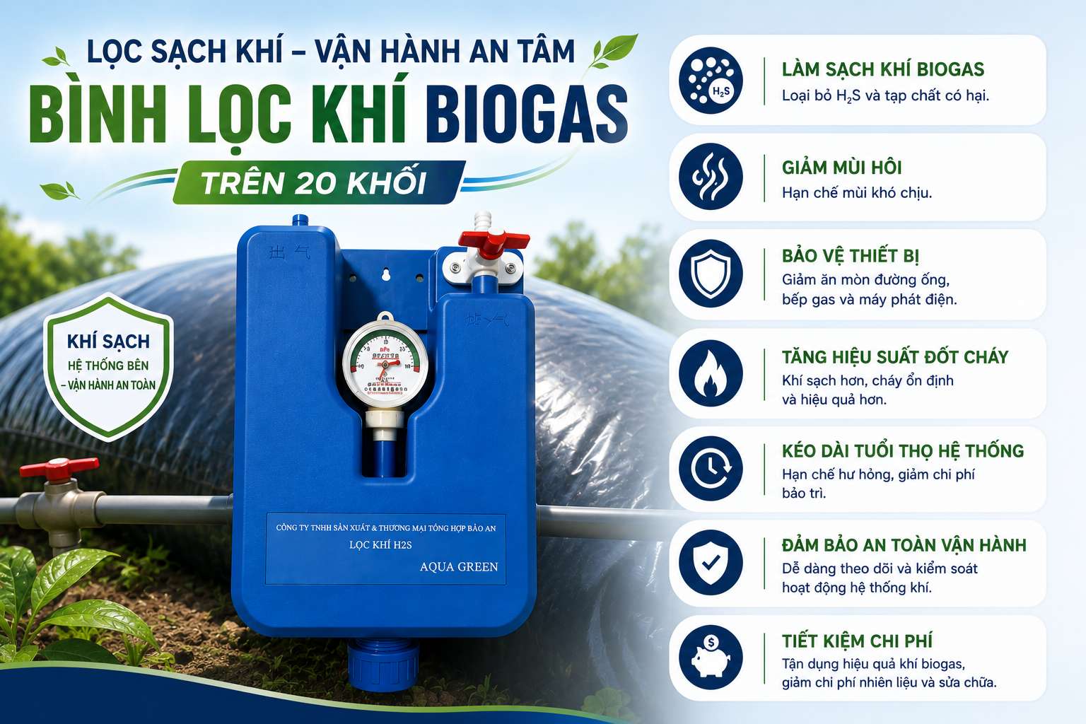 lợi ích - Bình lọc khí biogas trên 20 khối