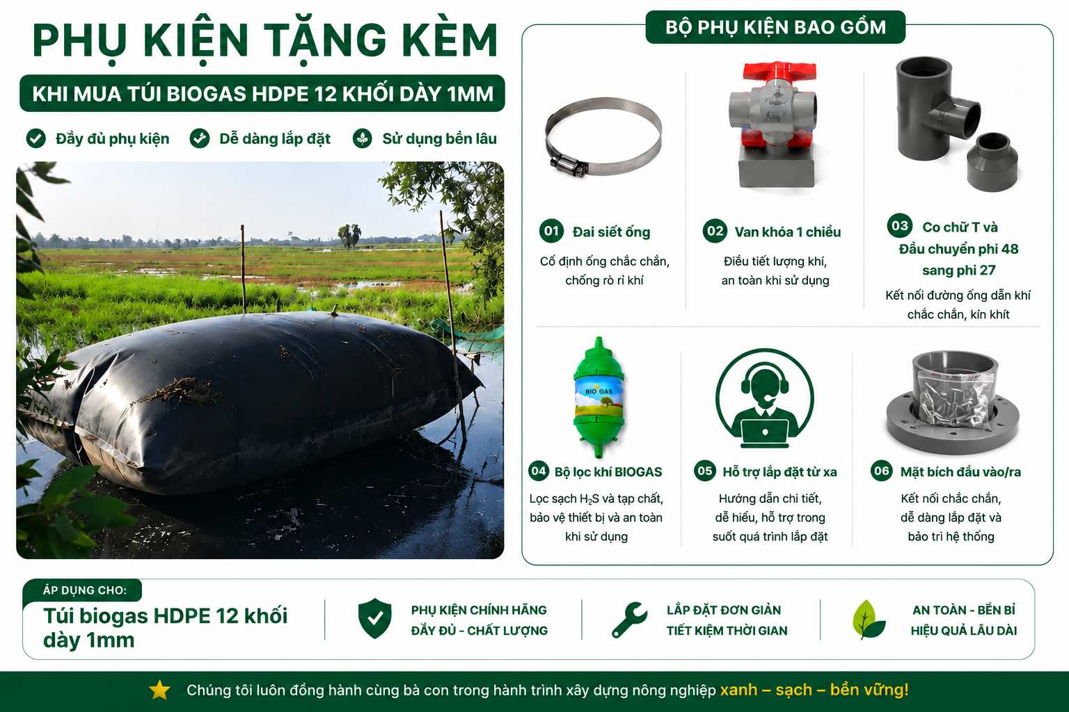 phụ kiện - Túi Biogas hdpe 12 khối dày 1mm