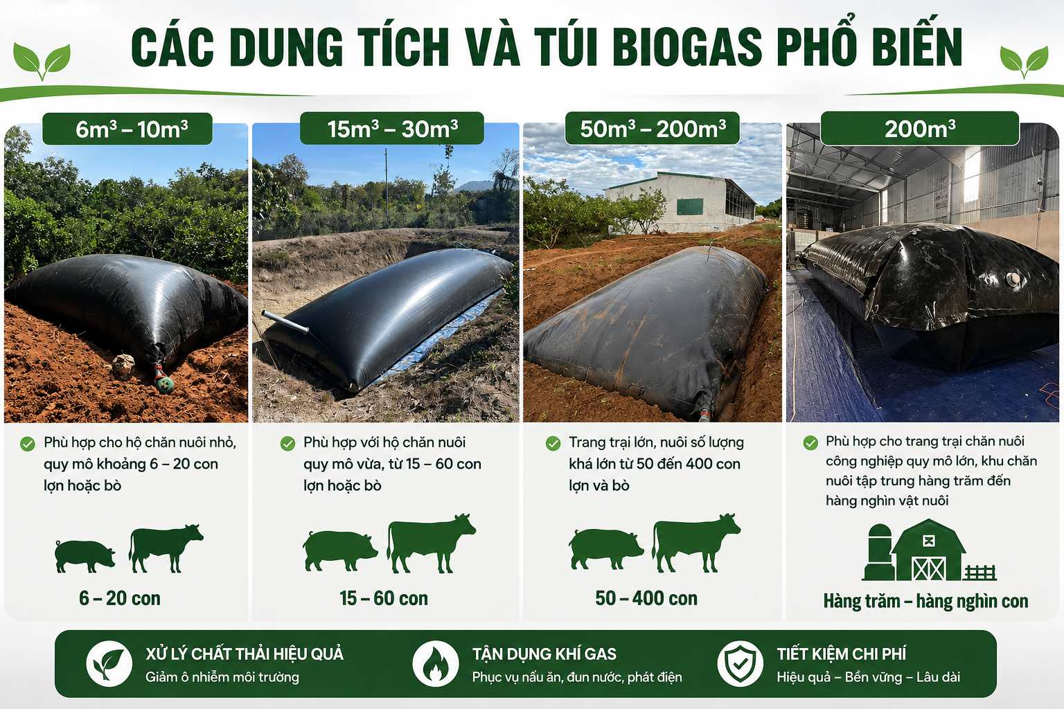 Dung tích - Túi biogas, túi khí biogas HDPE, túi biogas HDPE theo kích thước yêu cầu