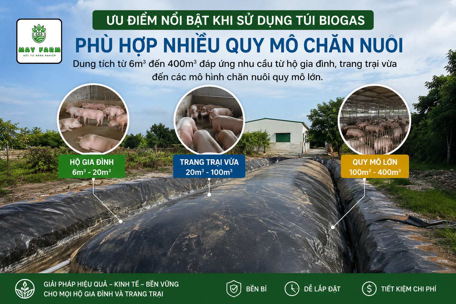 Ưu điểm nổi bật khi sử dụng túi biogas từ 6 khối - 400 khối